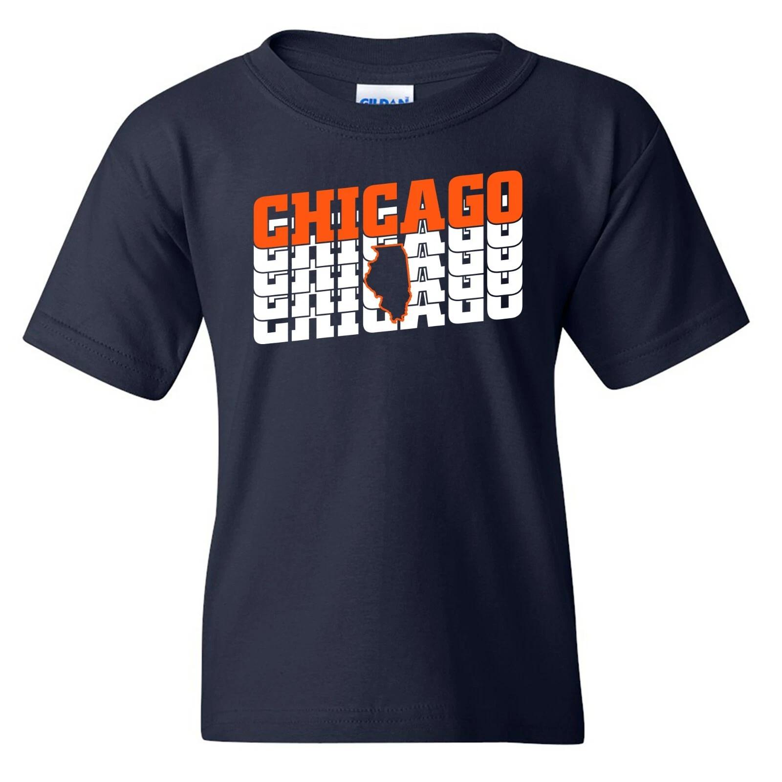 Chicago Retro Repeat - Sport Football City Team Classic Youth T Shirt - Navy 2XL