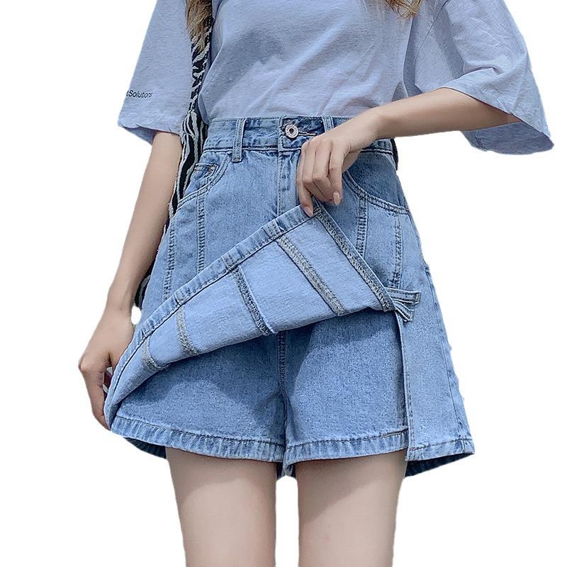 2024 Damen High Waist A-Linien Denim Skort: Schlankmachender Bodycon Minirock mit angenähten Shorts für den Sommer