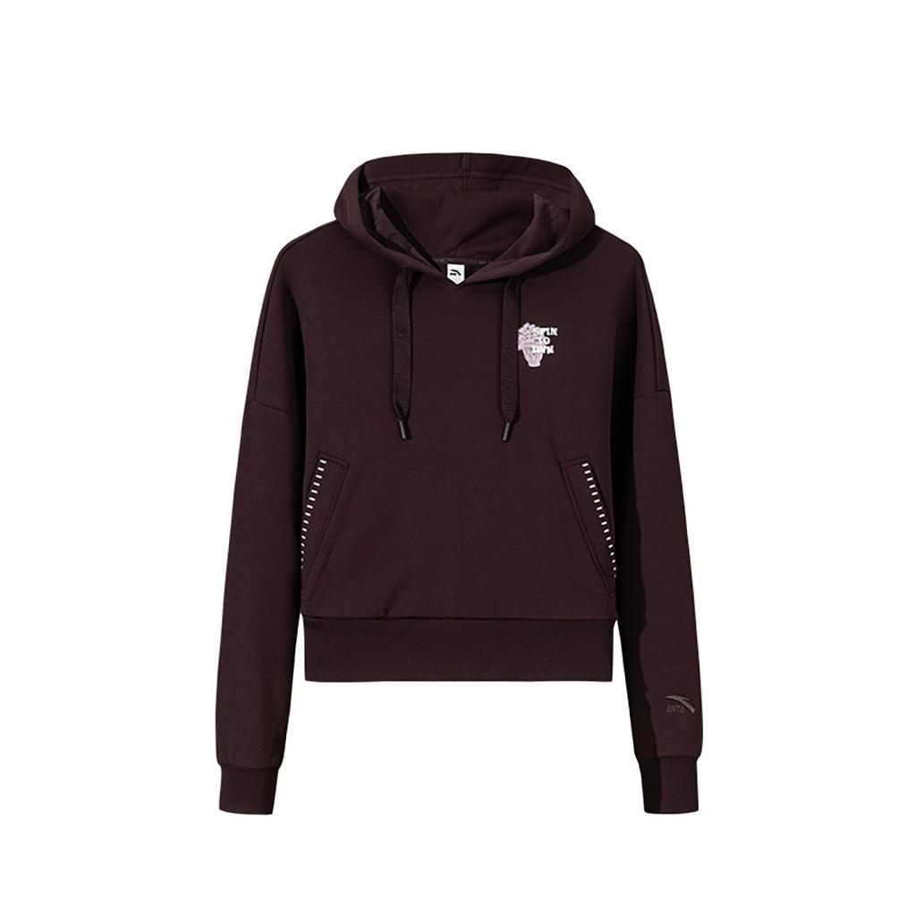 Anta Loose Comfortable Hooded Long Sleeve Sweatshirt Women Tops Ebony-Brown 162448715S-2