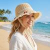Cherry Embroidered Women Sun Hat Lace Woven Bucket Hat Retro Straw Fisherman Hat  Seaside