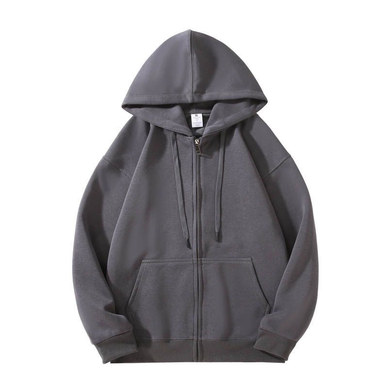 Spring and Autumn Cardigan Sweater Men's Hooded Zipper Sports Heavy Gray Jacket Men