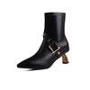 Pointed Martin boots thin heel high heel leather boots women's autumn and winter new belt buckle elastic short boots