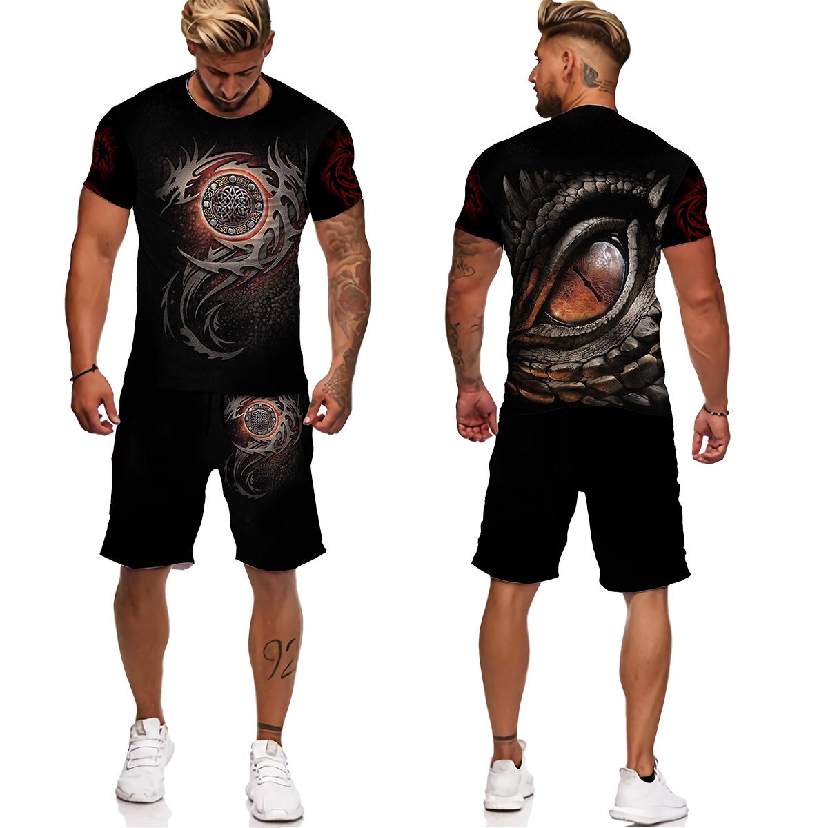 

Мужской спортивный костюм с татуировкой животного Fly Dragon, уличная одежда в стиле Харадзюку, мужские футболки, мужской спортивный костюм, повседневные мужские комплекты больших размеров, Chandal XXL