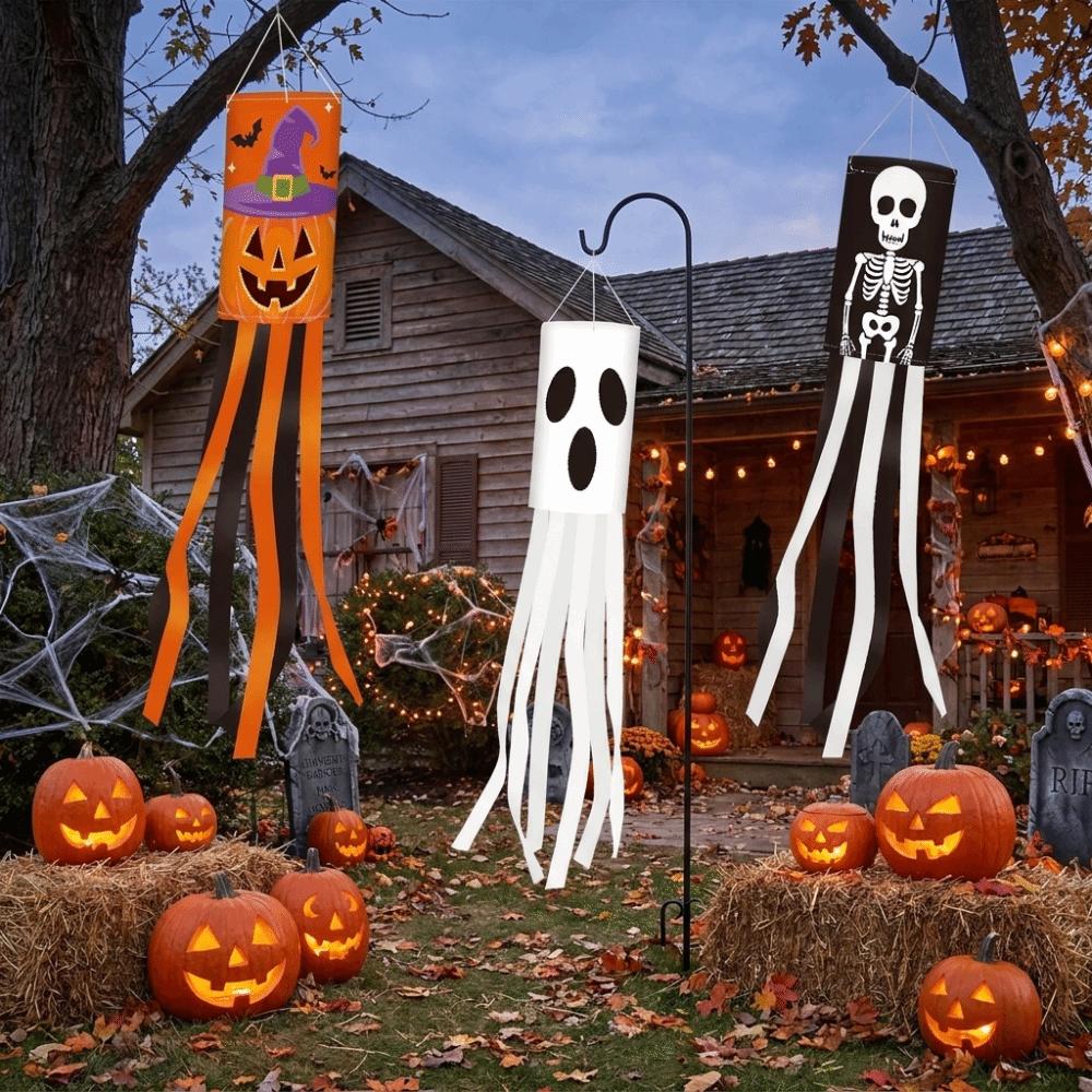 Pumpkin Ghost Pattern Outdoor Props Flags Festival Wind Vane Ghost Party Decorations