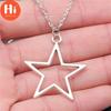 Hi New Simple Vintage Antique Silver Color Hollow Star Pendant Necklace for Women Girls Fashion Five-pointed Star Jewelry