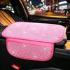 Bling Car Armrest Box Cushion With Side Phone Pocket Rhinestones Auto Center Console Protector Pad For Women Interior Accessorie