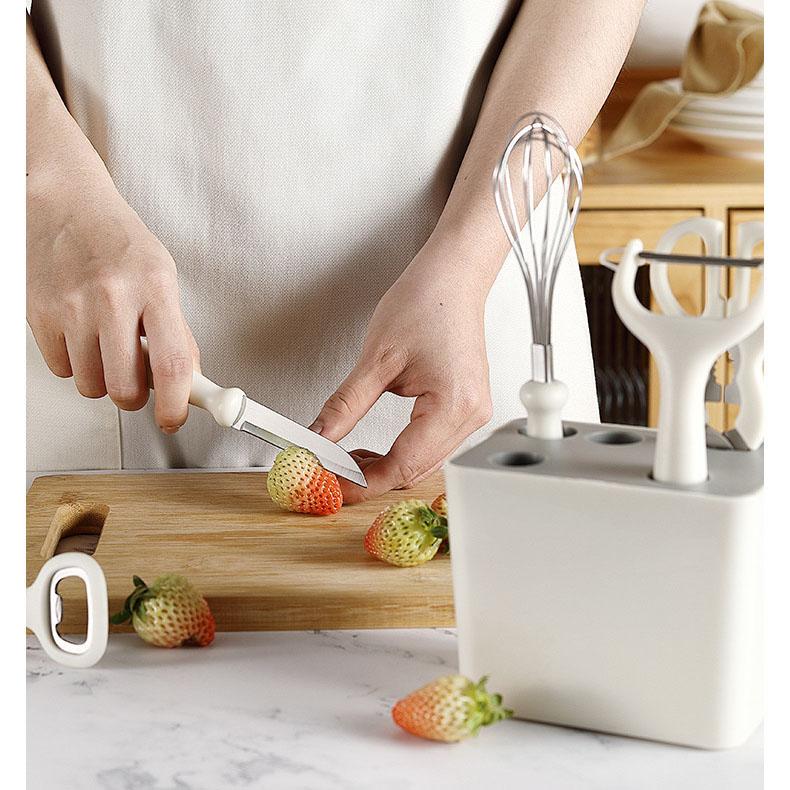 Stainless Steel Peeler Set, Kitchen Gadget with Storage 6-piece Set, Combination Scissors, Melon Planer and Fruit Knife Set