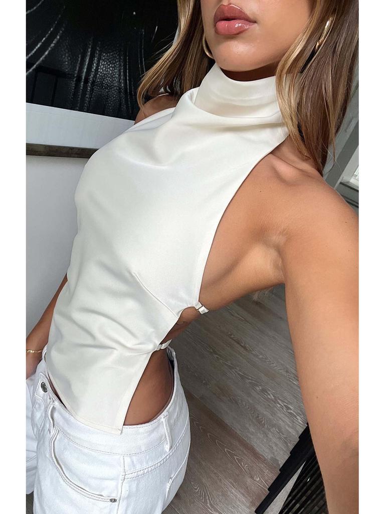Spring 2025 European & American Style Satin Backless Top - Women's Streetwear