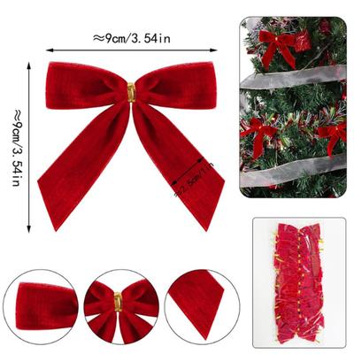 25pcs Multifunctional Small Red Velvet Christmas Bows with Cable Tie Rustic Garland Ornament Textured Christmas Tree Bows Wreath