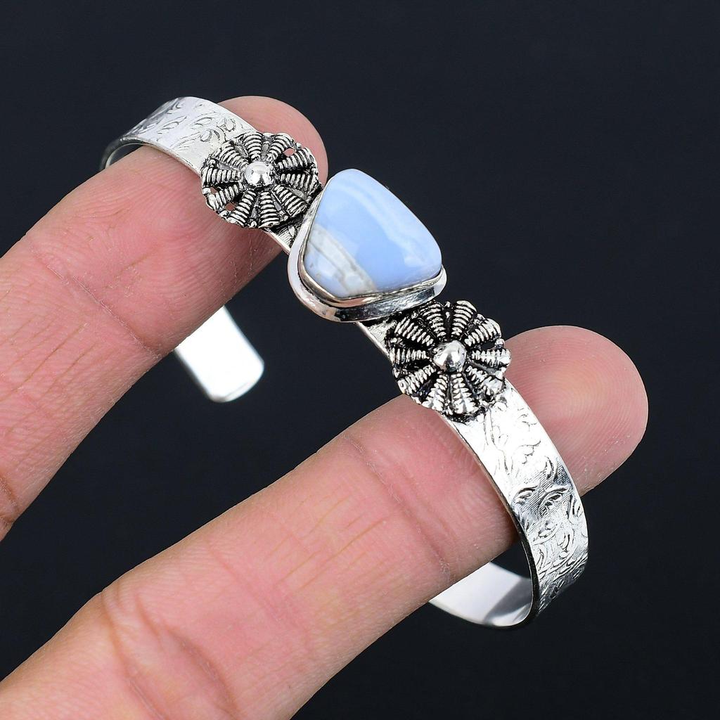Daughters Day Sale 925 Silver Natural Owyhee Blue Opal Elegant Bangle Bracelet