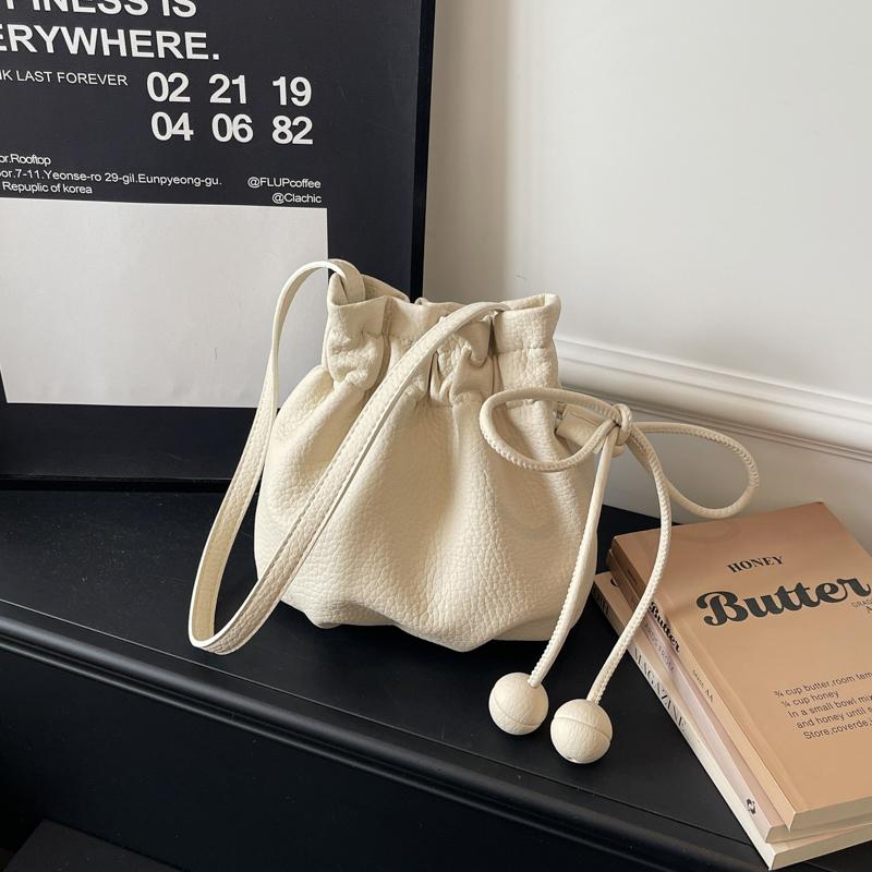 New Cloud Ladies Fashion Casual Shoulder Bag with Butterfly Knot Drawstring Adjustable Strap Bucket Bag Stylish Crossbody Bag бежевый