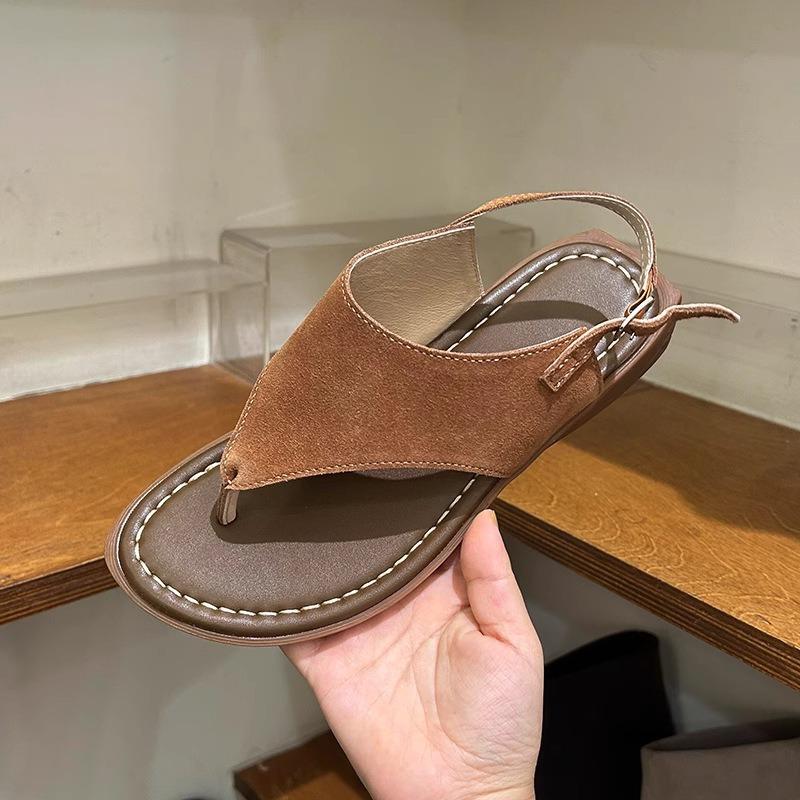 Fashion Comfort Faux Suede Soft Sole Flat Slippers Women Fashion Sewing Buckle Brand Designer Shoe Summer Sexy Clip Toe Beach Flip Flops