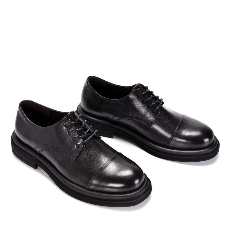 Men's Retro Handmade Genuine Leather Derby Shoes – Thick Sole, Three-Piece Toe, Perfect for Weddings and Formal Business Events