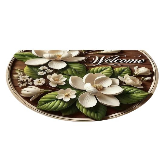 Floral Doormat Absorbent Half Round Floor Mat Non-Slip Door Mat Decorative Entrance Rug for Living Room Bathroom Kitchen