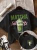 Matcha Latte Retro Iced Coffee Graphic TShirt Coffee Lover Aesthetic Print Loose Crew Neck Short Sleeve Casual Daily Top