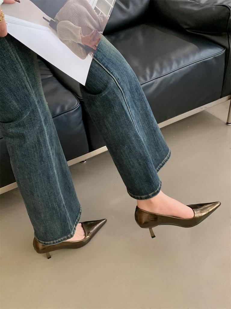 Temperament Socialite Black Single Shoes Women's Spring and Summer 2025 New Pointed Thin Heels Retro Commuter Shallow High Heels