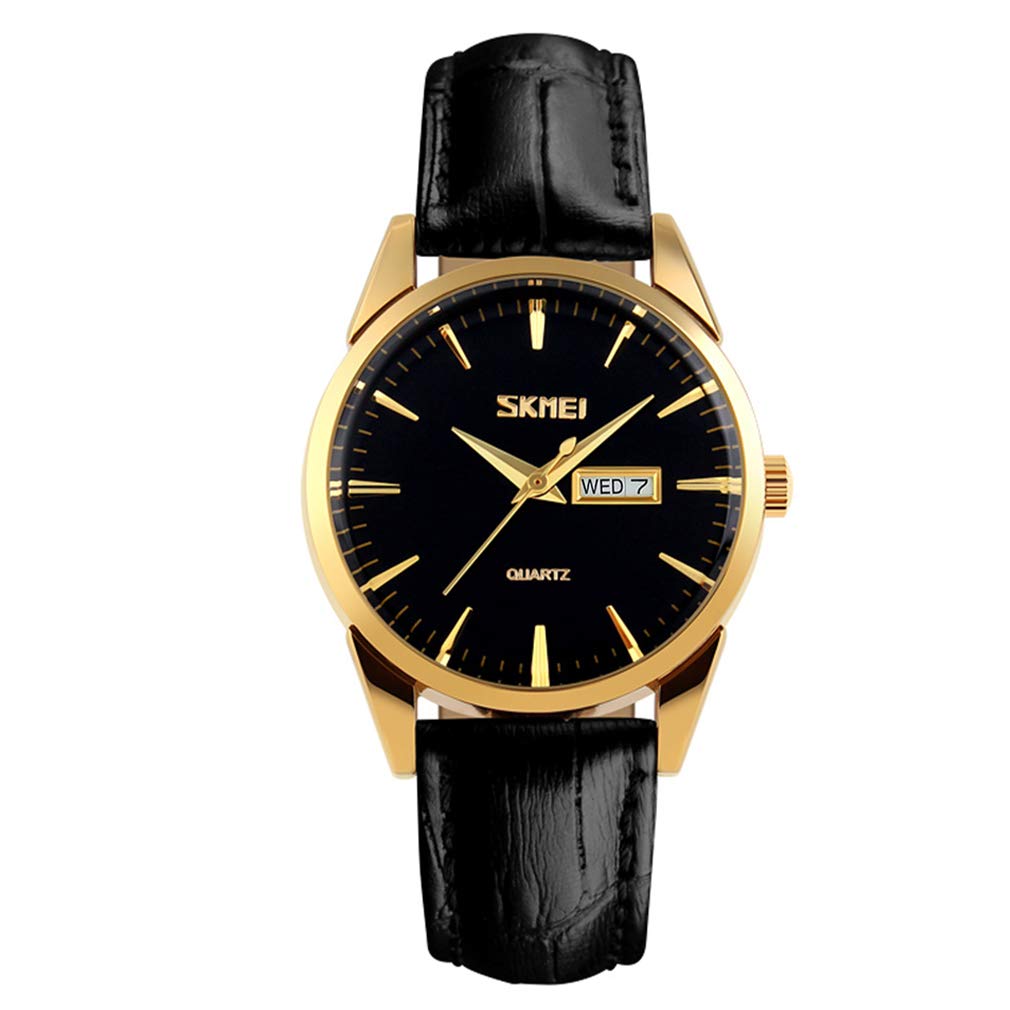

SKMEI Black Leather Simple Quartz Analog Date Perfect Gift for Day Women s Watch, Strap, Movement, Cute, Stylish, Waterproof, Casual, Display,