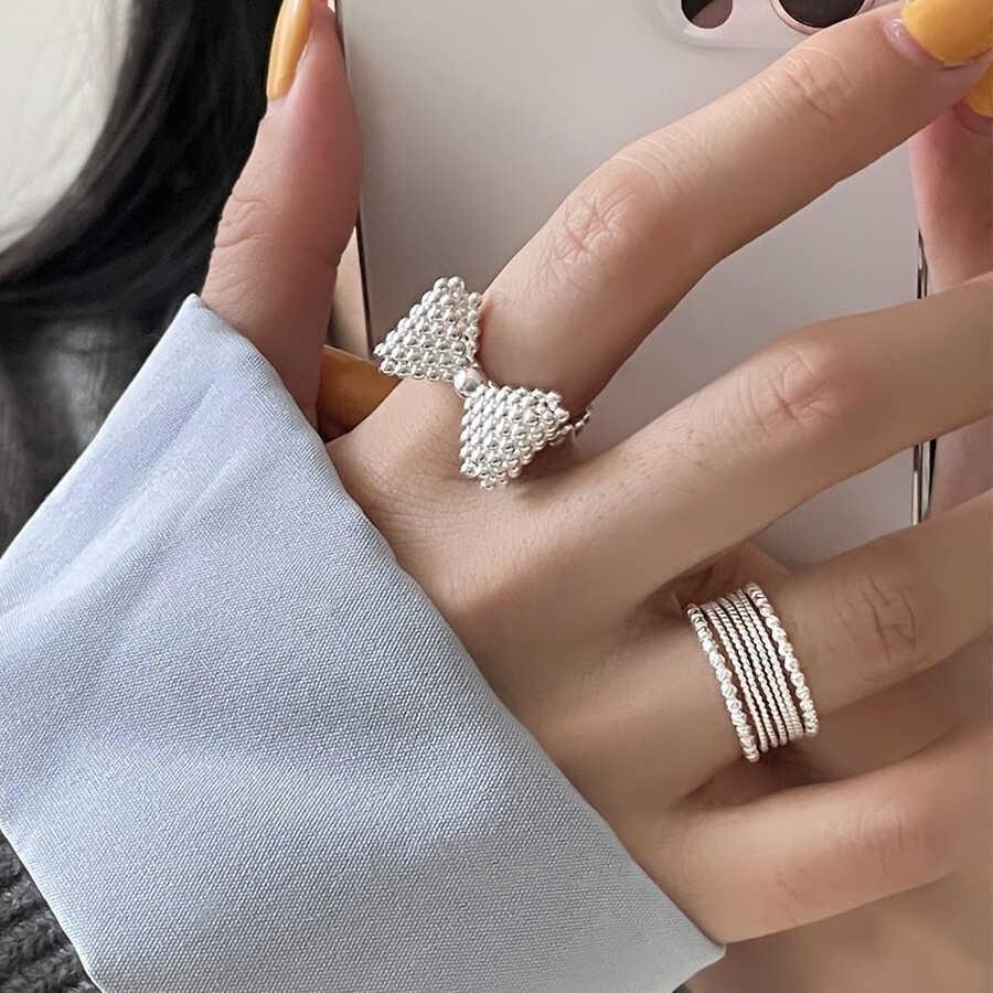 Xiaomi 925 Sterling Silver Rings Fashion Hip Hop Vintage Couples Creative Big Bow Design Thai Silver Party Jewelry Birthday Gifts