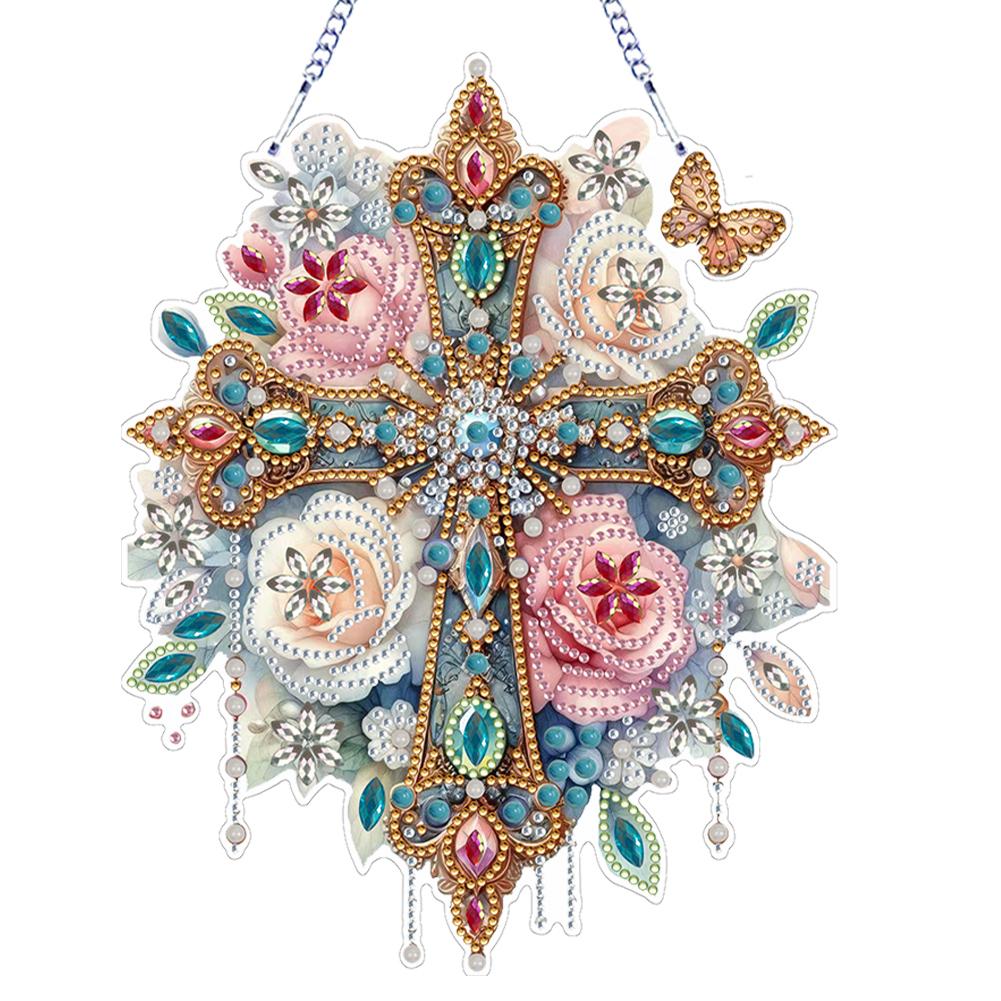 Flower 2D/Flat DIY Diamond Painting Set Rhinestone Diamond Art Window Pendants Diamond Art Pendant Wall Decor for Home & Windows