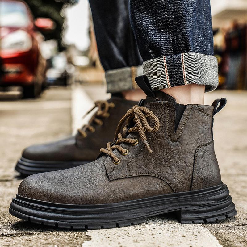 Luxury Brand Male Motorcycle Boots Handmade Male Comfortable High Top Shoe Outdoor Mens Sneakers All-match Men's New Ankle Boots