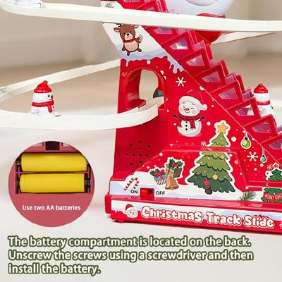 Small Santa Slide Toy Playful Roller Coasters Toy with Snowman LED Flashing Light Music Fun Santa Stair Climbing Toy