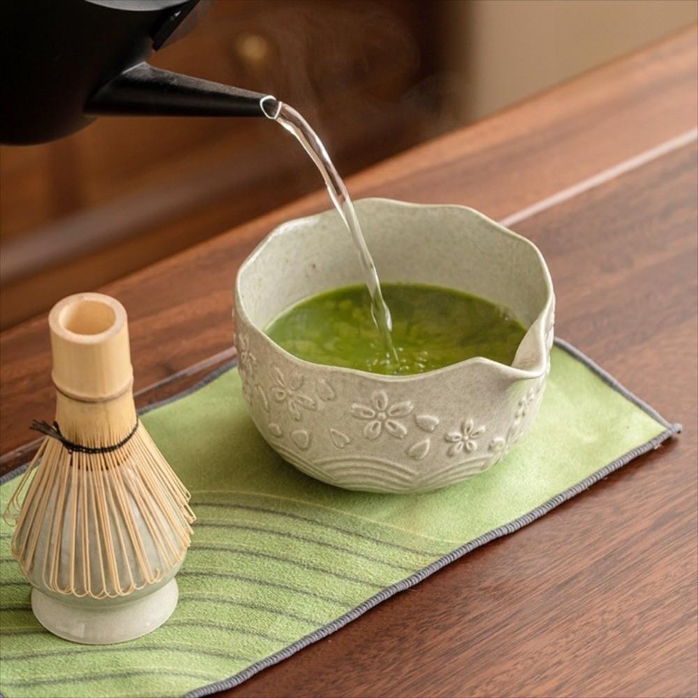 2/4/7 Pezzi Nuova Ciotola in Ceramica per Matcha Fiore Ciliegio Kit per Preparare il Matcha Riutilizzabile con Beccuccio Porta Frusta per Matcha Amanti del Tè