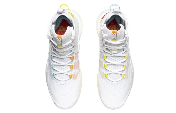 Li Ning Badfive 2 Basketball Shoes Men's High Top Standard White/Dark Yellow/Light Blue ABFR001-3