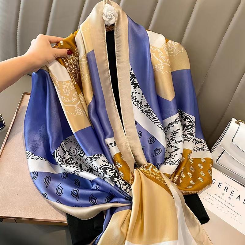 Spring Dustproof Print Shawls Winter Ethnic Style Satin Scarves Fashion Sunscreen Beach Towel Popular 180X90Cm Big Bandanna