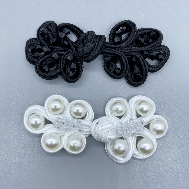 5pcs 5-Leaf Crystal Bubble Bead Buttons, Grape Vine Chinese Knot Buckle for Cheongsam, Vintage Elegant Costume Decoration