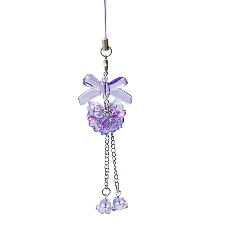 Hydrangea Flower Phone Charm Trendy Bag Pendant Bowknot Bag Charm Phone Lanyard Glaze Material for Trendy Individuals