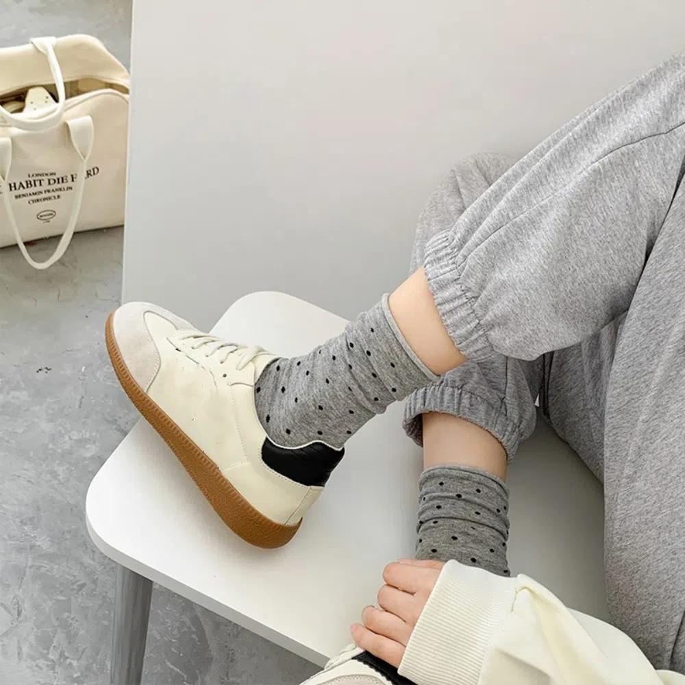 Sweat Absorbent Mid-Tube Socks Curled-edge Women's Socks Soft Polka Dot Socks  Summer