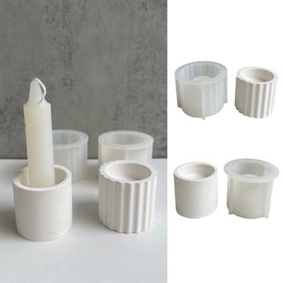 DIY Silicone Candle Holder Mould Handmade Stripe Glaze Round Candlestick Mold for Teas Wax Cup for Blessing Ceremony
