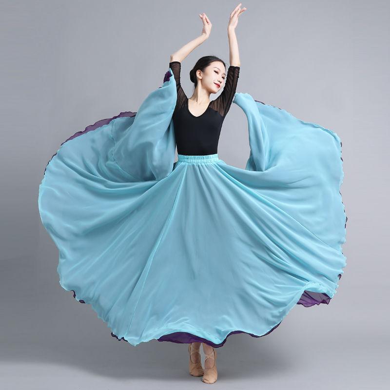 630 Degree Classical Dance Skirt Women Double-Side Chiffon Big Swing Skirt Belly Dance Costume Stage Performance Maxi Skirts