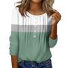 Women's Round Neck Pull Stripe Decorative Button Top Casual Solid Color 3/4 Sleeve T Shirt