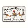 Crazy Chicken Coop Cedule Retro kovová uvítací plaketa Legrační statek Ideální pro kurník nebo kuchyni Ideální dárek na zeď