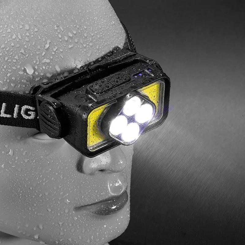USB Rechargeable Headlamp Portable LED Headlight Built in Battery Torch Portable Working Light Fishing Camping Head Light