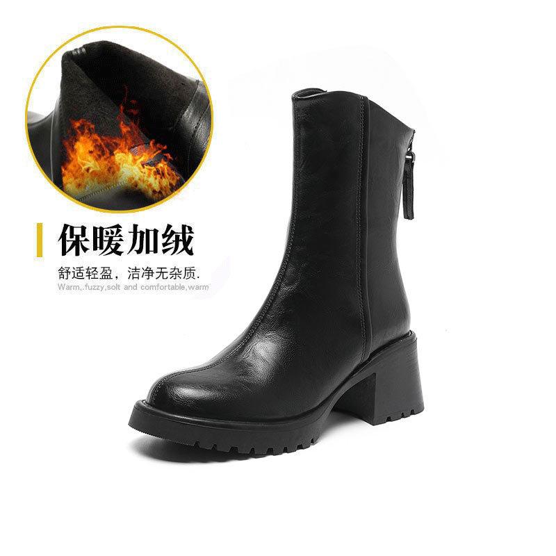 

Thick-soled Martin boots women s British style 2024 new autumn and winter mid-tube leather boots diagonal retro thick heel short boots 40
