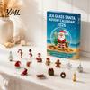 Christmas Party Favors Sea Glass Advent Calendar, 24-Day Acrylic 2D Ornament Set Calendar with Lanyards Santa Gingerbread Man, Tree Hanging