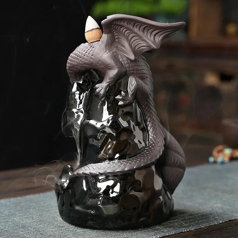 Kreativer Keramik-Räuchergefäß Handwerk Heimdekor Ornamente Drache Wasserfall Rückfluss Räucherstäbchenhalter Pterosaurier