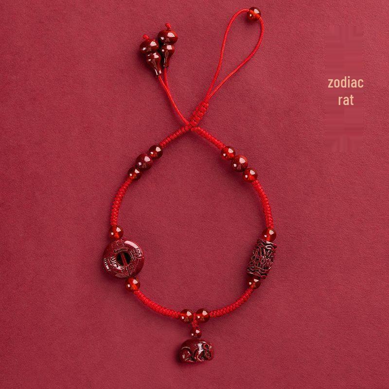 Cinnabar Zodiac Red String Anklet - 2023 Safe Knot Bracelet, Birth Year Woven Foot Rope with High-End Feel