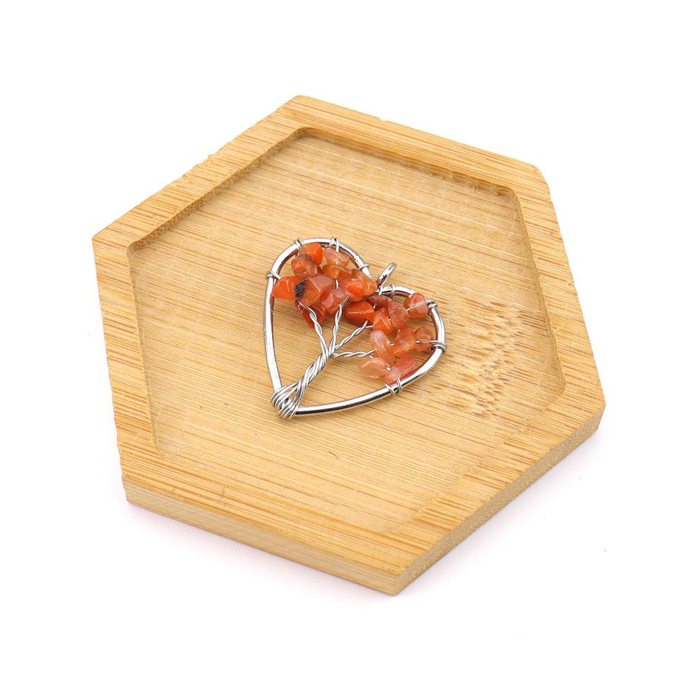 Seven-Color Natural Crystal Tree of Life Heart Pendant Necklace N743
