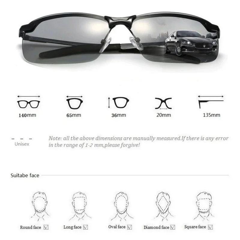 Chytré fotochromatické sluneční brýle Inteligentní měnící barvu Sluneční brýle Brýle pro vidění ve dne i v noci pro řízení, rybaření, cyklistiku