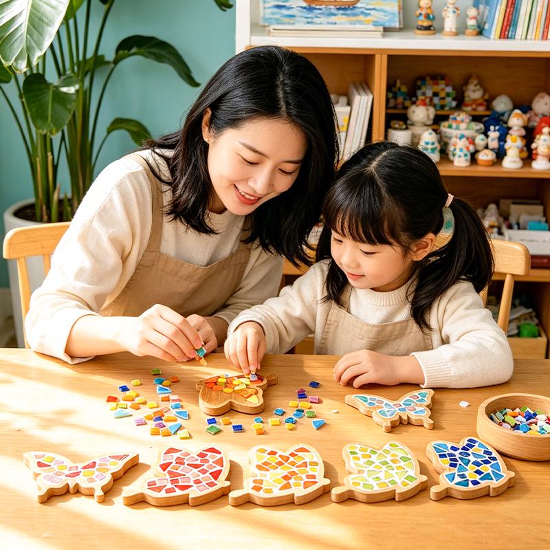 Handmade Butterfly Mosaic Coaster DIY Kit - Children's Craft Set with Creative Glass Tiles