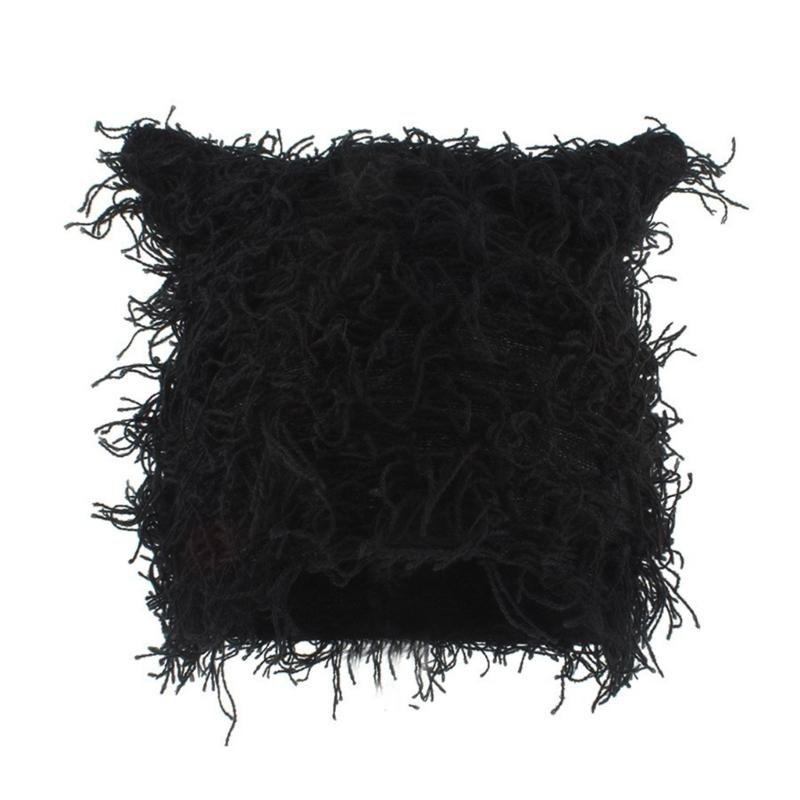 

Thicken Warm Hat for Sports Knitted Hat Winter Outdoor Activity Running Caps Cats Ear Hat Soft Breathable Caps for Adult чорний