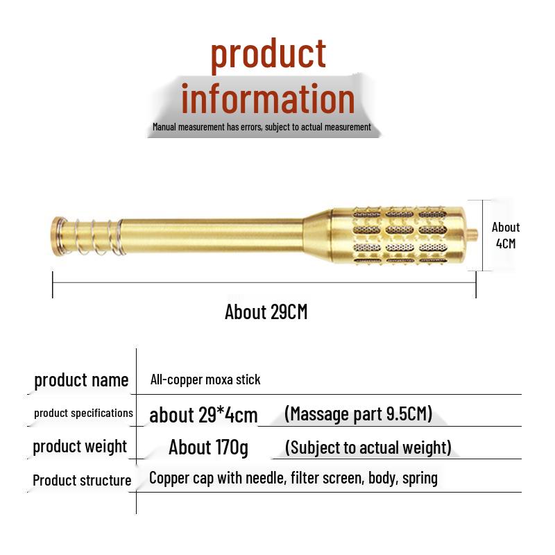 Full Copper Moxibustion Massage Stick with Mugwort for Point Fomentation