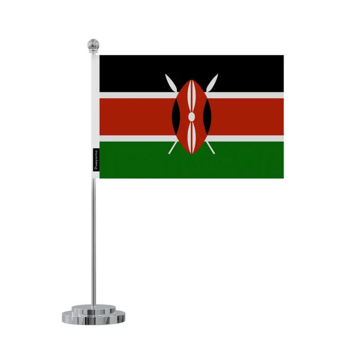 Drapeau de bureau - Kenya - 14 x 21 cm - Polyester - Impression recto/verso - Acier inoxydable
