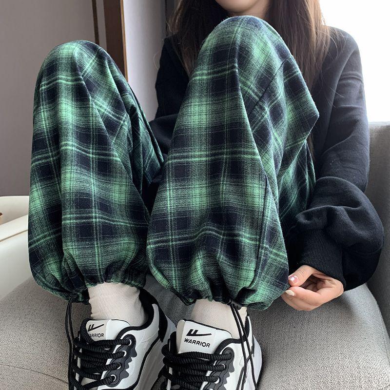 

Women s 2026 Plaid Wide-Leg Pants for Petite Figures, High-Waisted, Drapey, Retro Joggers for Spring/Autumn. XL (recommended 125-140 jin)