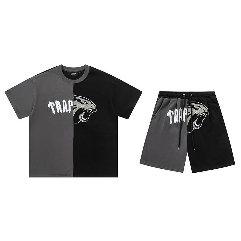 Mens Gradient Letter Embroidered Cotton Tee Shorts Set Streetwear Casual Outfit