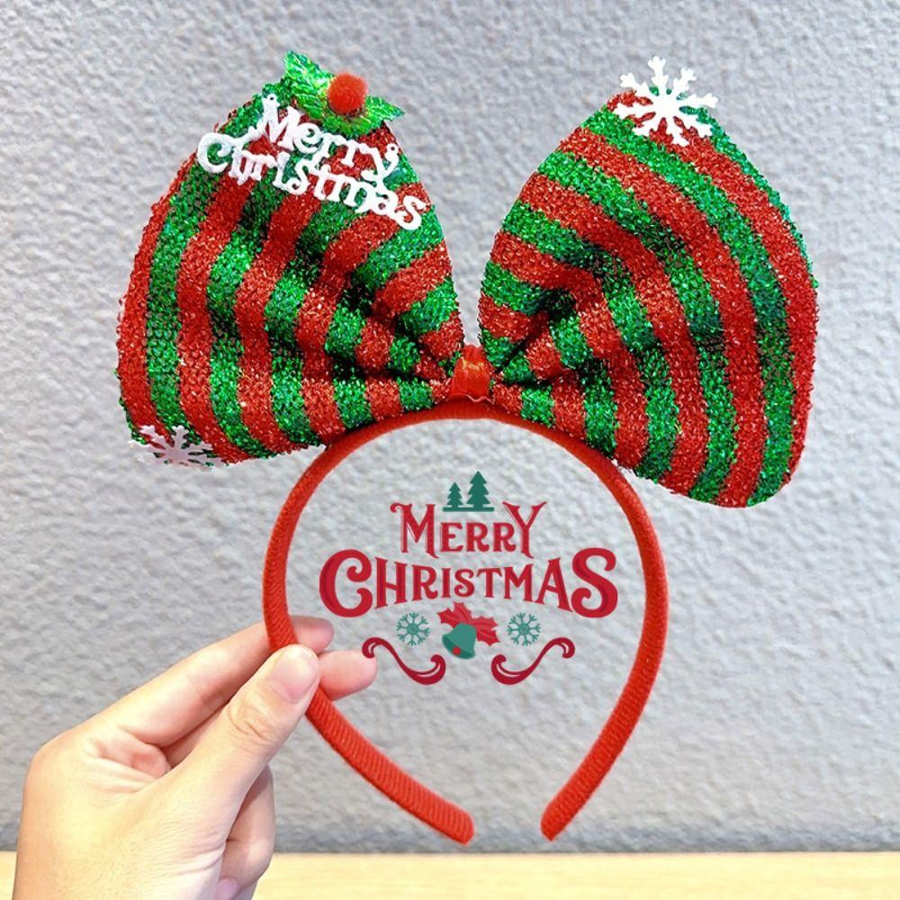Non-slip Bowknot Hair Hoop Shiny Christmas Headband Sweet Christmas Hairband  Girls