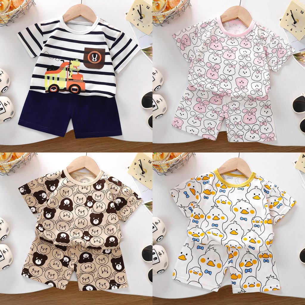 Cartoon Dinosaur Kids Summer Short Sleeve Set With Breathable Cotton For Toddler Boys And Girls